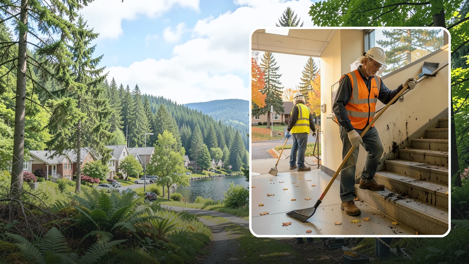Public Stairwell Cleaning in Lake Forest Park, King County, WA - We clean public stairwells and stair towers to remove grime, odors, and biohazards for Western Washington facilities.
