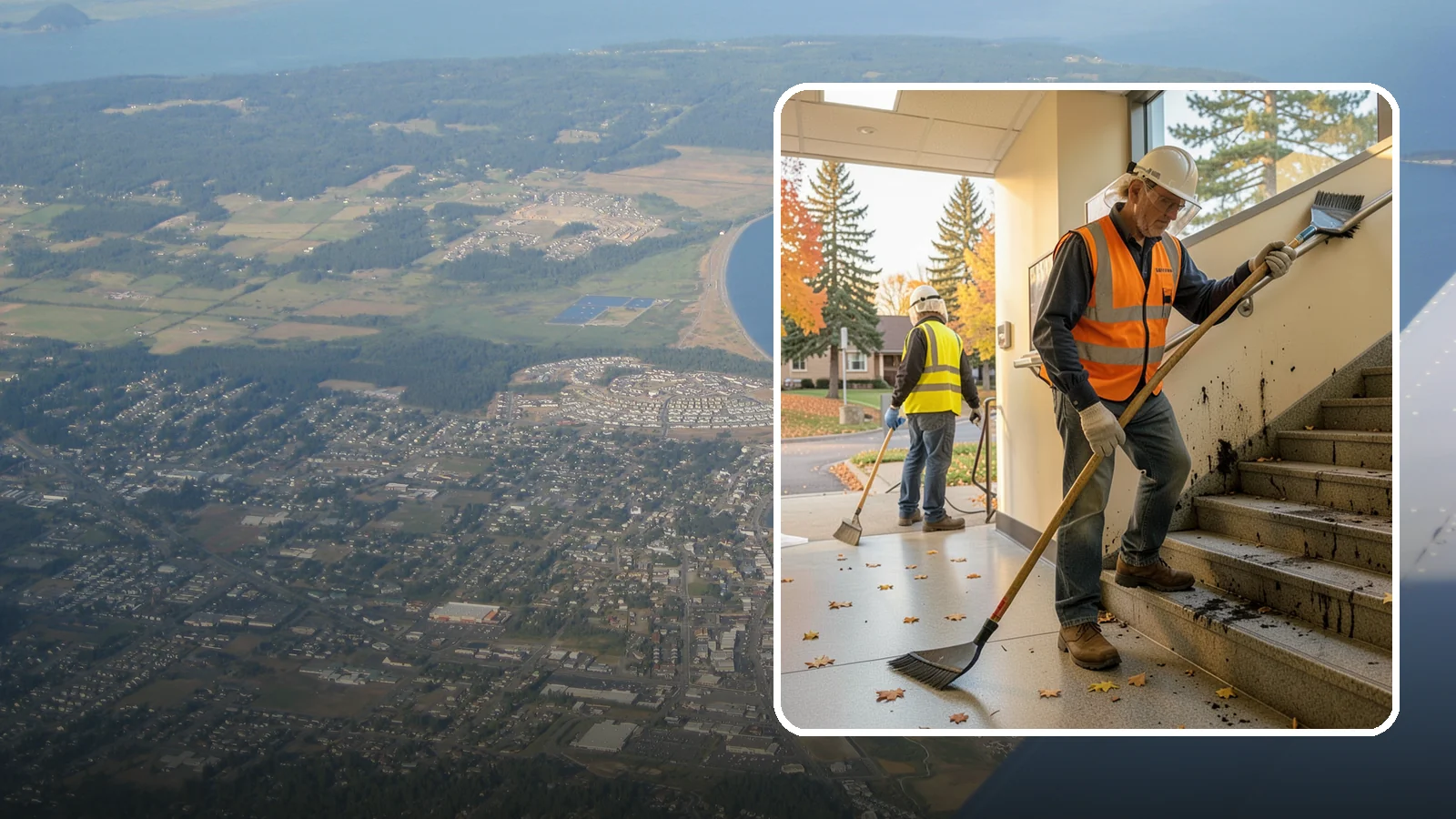 Public Stairwell Cleaning in Oak Harbor, Island County, WA - We clean public stairwells and stair towers to remove grime, odors, and biohazards for Western Washington facilities.