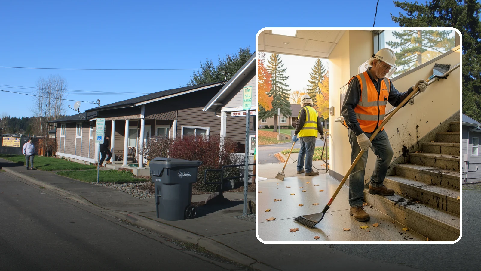 Public Stairwell Cleaning in South Prairie, Pierce County, WA - We clean public stairwells and stair towers to remove grime, odors, and biohazards for Western Washington facilities.