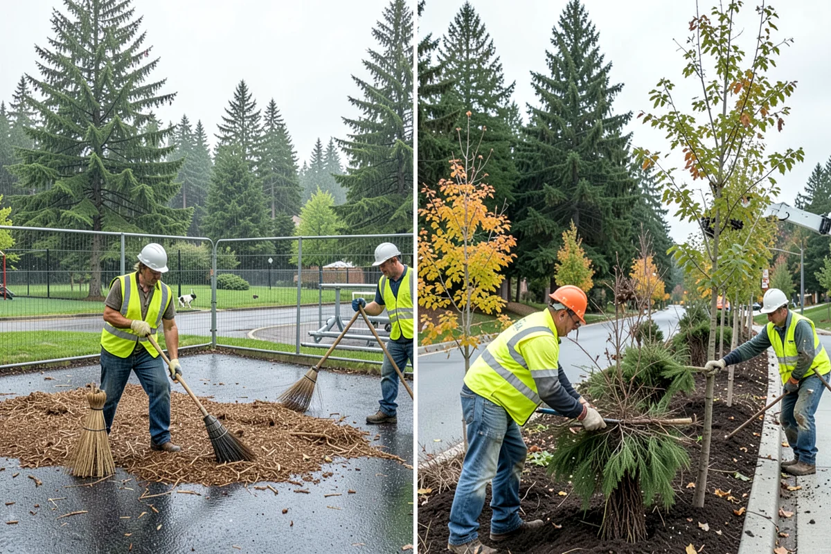 Rain Garden Maintenance in DuPont, Pierce County, WA - Inspect plantings, mulch depth, and inlet and overflow points