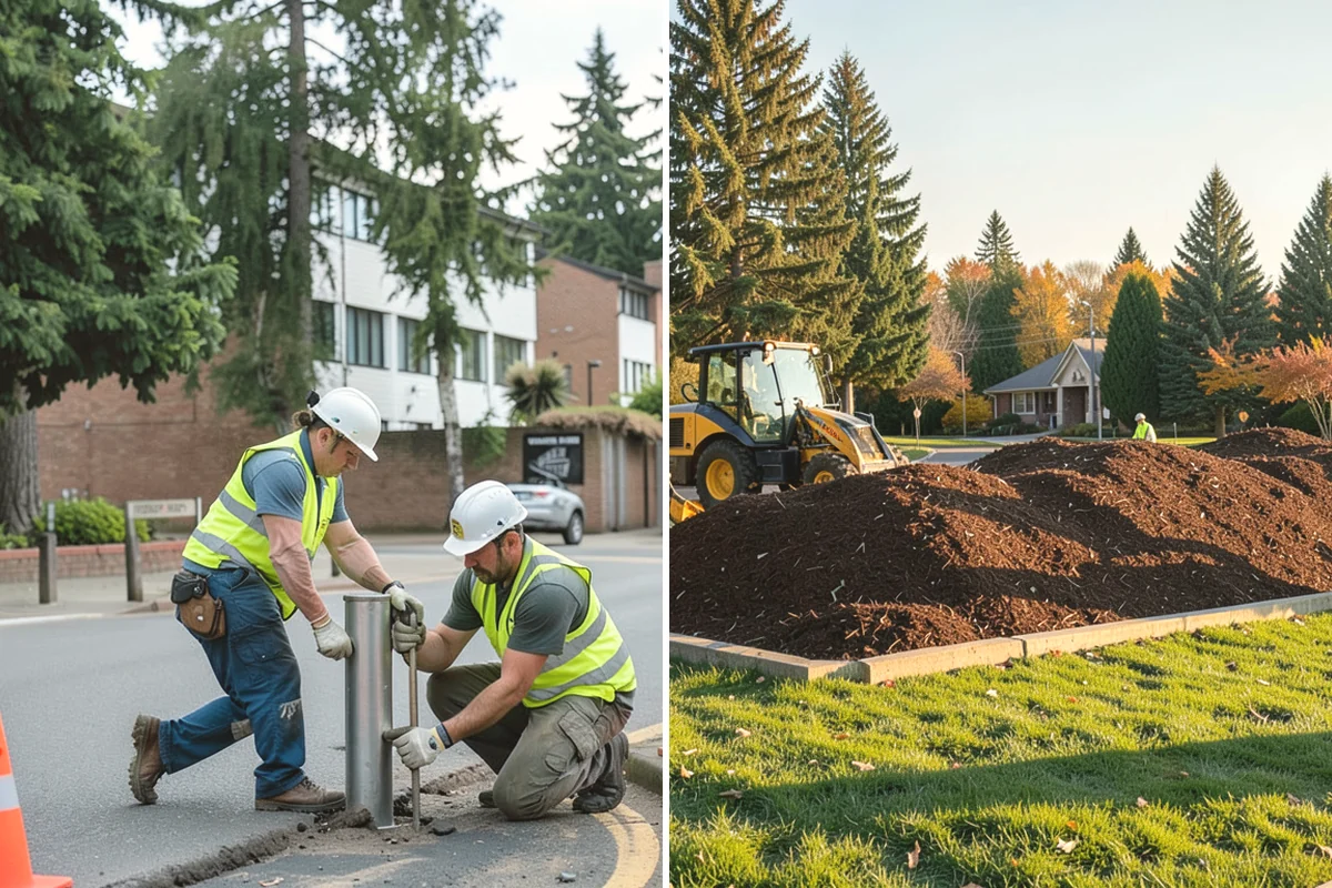 Rain Garden Maintenance in Yarrow Point, King County, WA - Inspect plantings, mulch depth, and inlet and overflow points