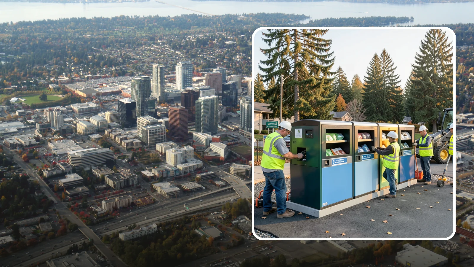 Recycling Station Installation in Bellevue, King County, WA - We install multi-stream recycling stations with clear labeling to support your diversion goals.