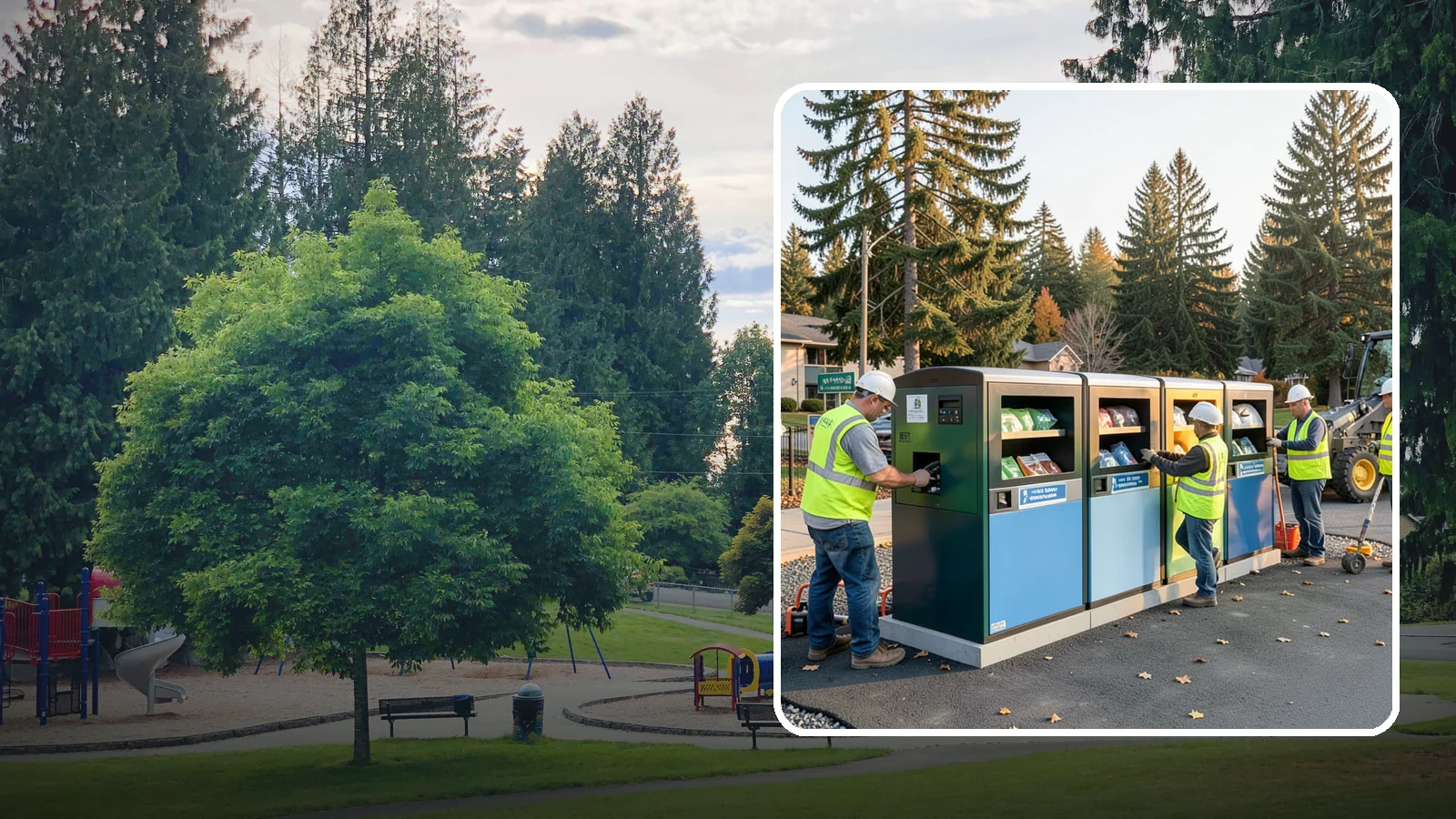 Recycling Station Installation in Bonney Lake, Pierce County, WA - We install multi-stream recycling stations with clear labeling to support your diversion goals.