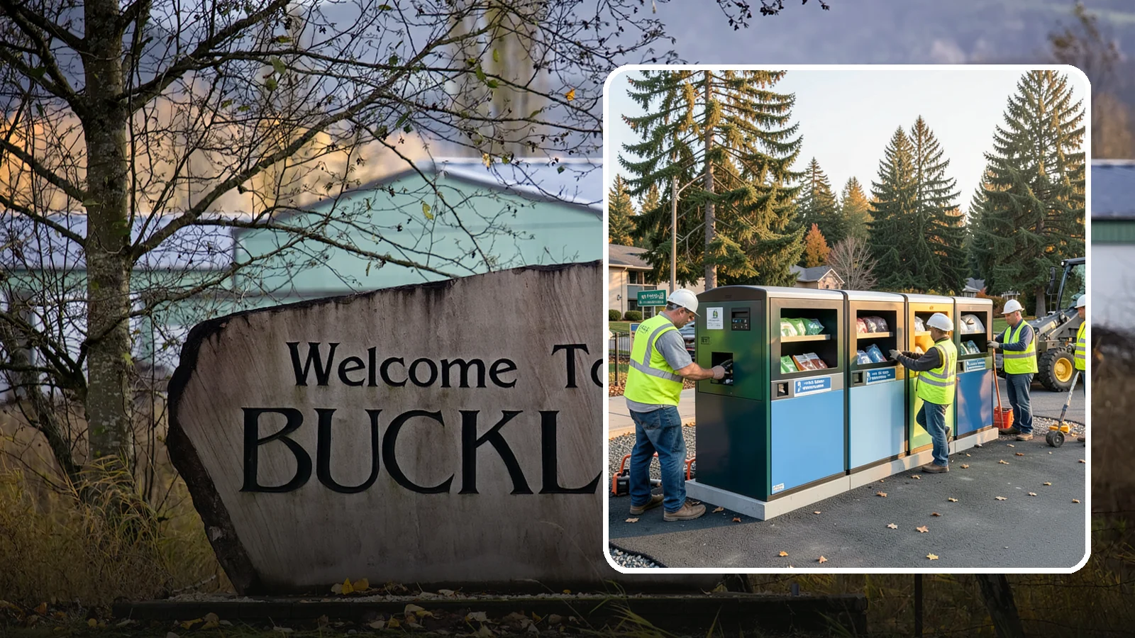 Recycling Station Installation in Buckley, Pierce County, WA - We install multi-stream recycling stations with clear labeling to support your diversion goals.
