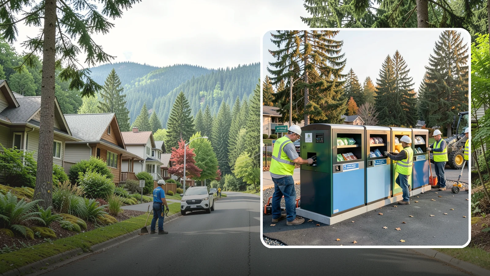 Recycling Station Installation in Darrington, Snohomish County, WA - We install multi-stream recycling stations with clear labeling to support your diversion goals.