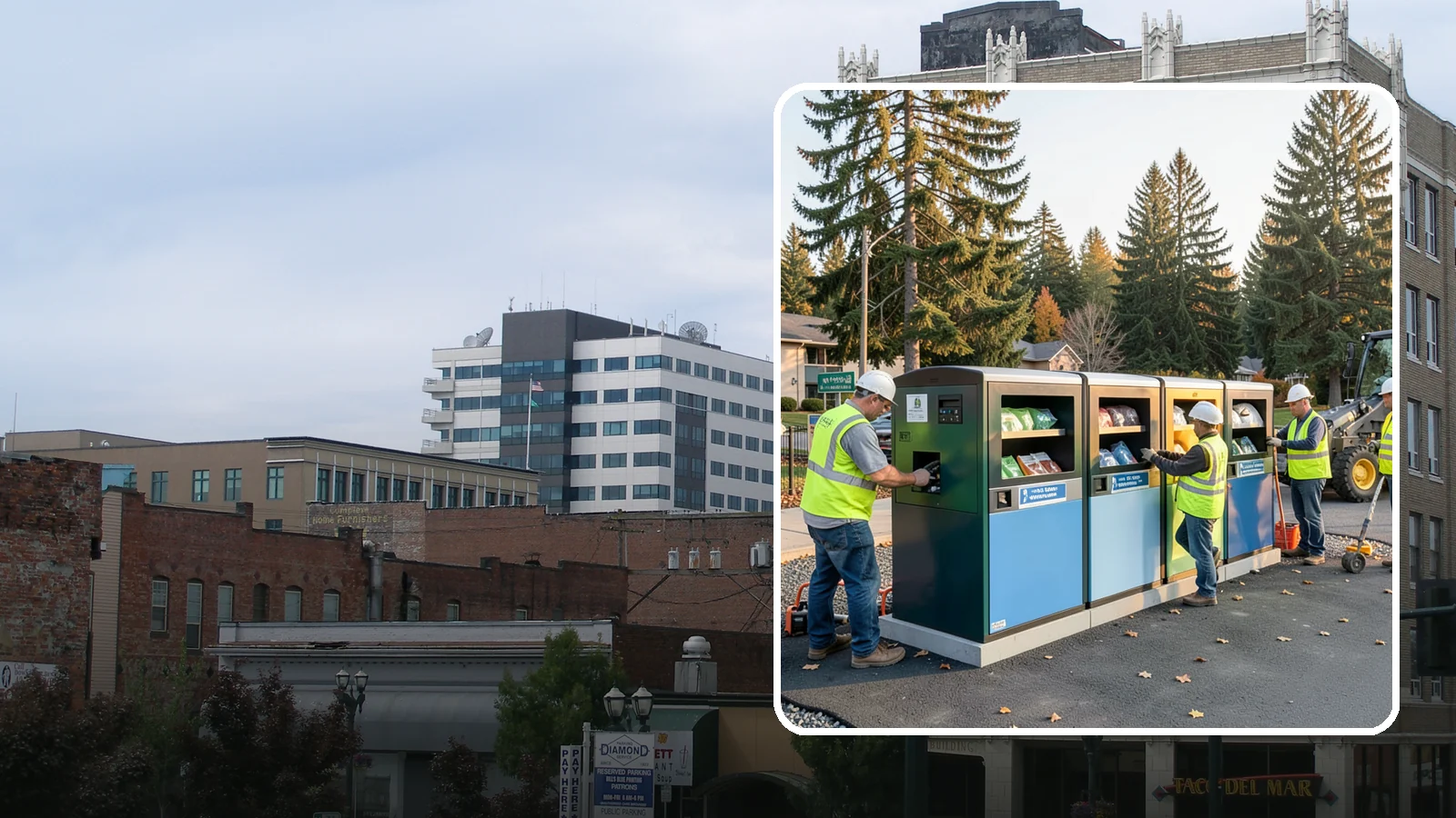 Recycling Station Installation in Everett, Snohomish County, WA - We install multi-stream recycling stations with clear labeling to support your diversion goals.