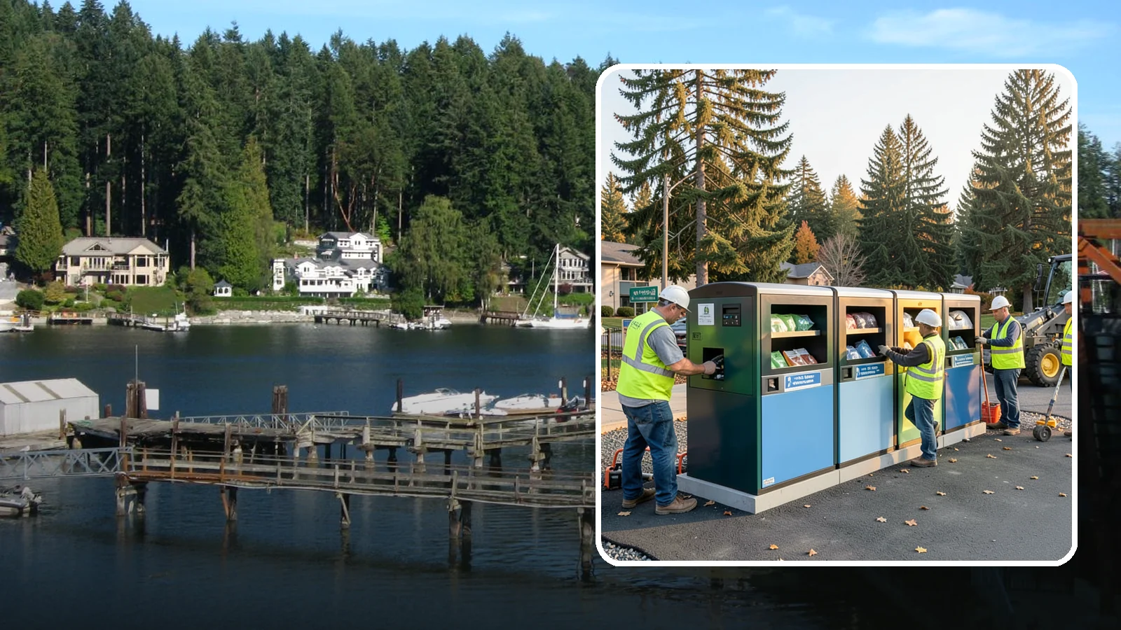 Recycling Station Installation in Gig Harbor, Pierce County, WA - We install multi-stream recycling stations with clear labeling to support your diversion goals.