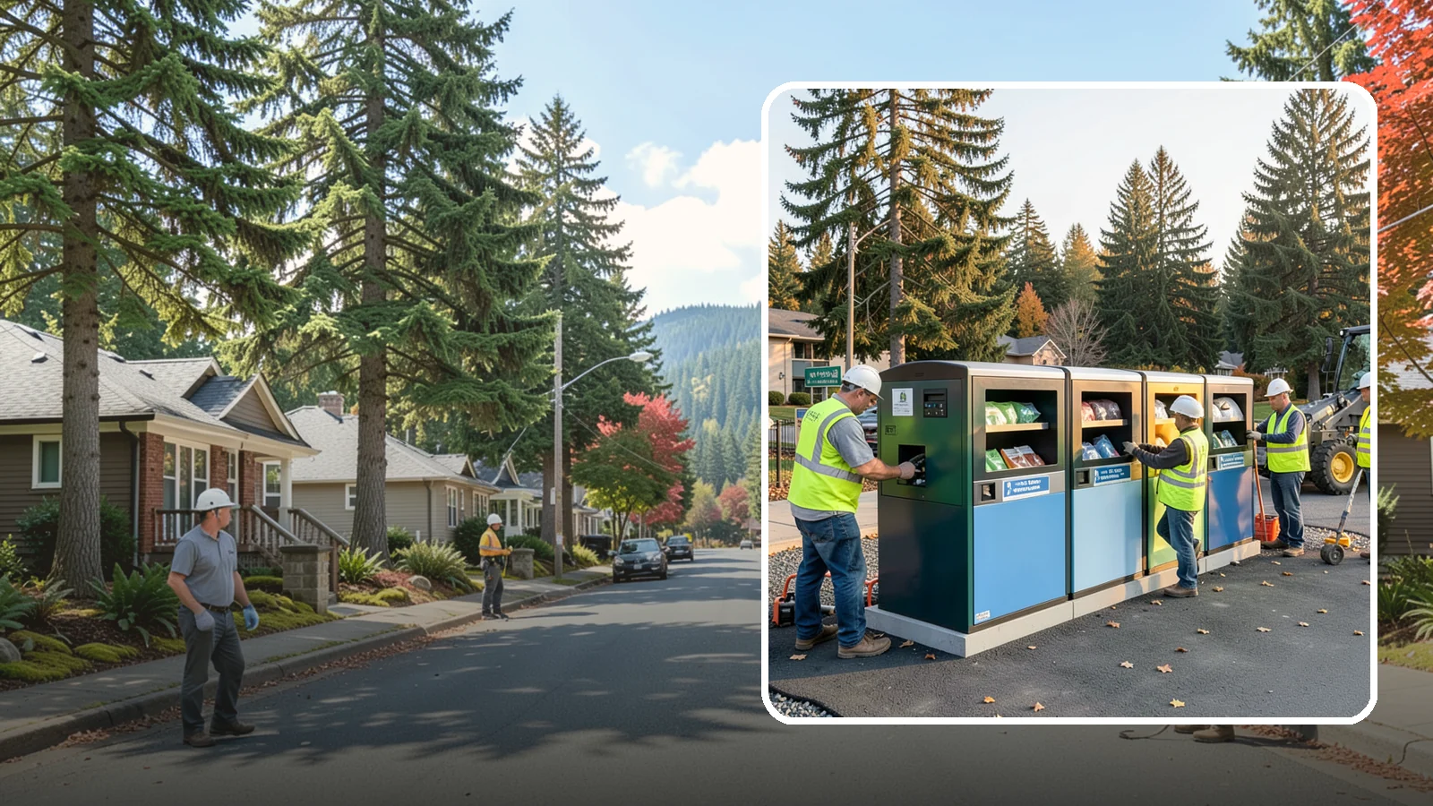 Recycling Station Installation in Hunts Point, King County, WA - We install multi-stream recycling stations with clear labeling to support your diversion goals.