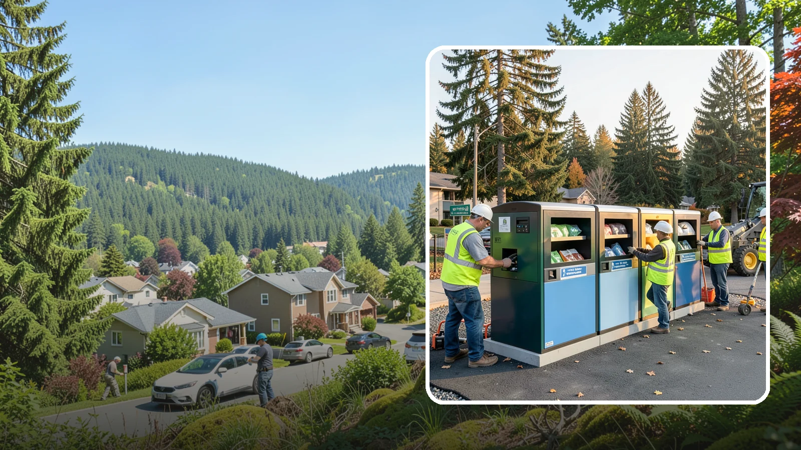 Recycling Station Installation in Index, Snohomish County, WA - We install multi-stream recycling stations with clear labeling to support your diversion goals.