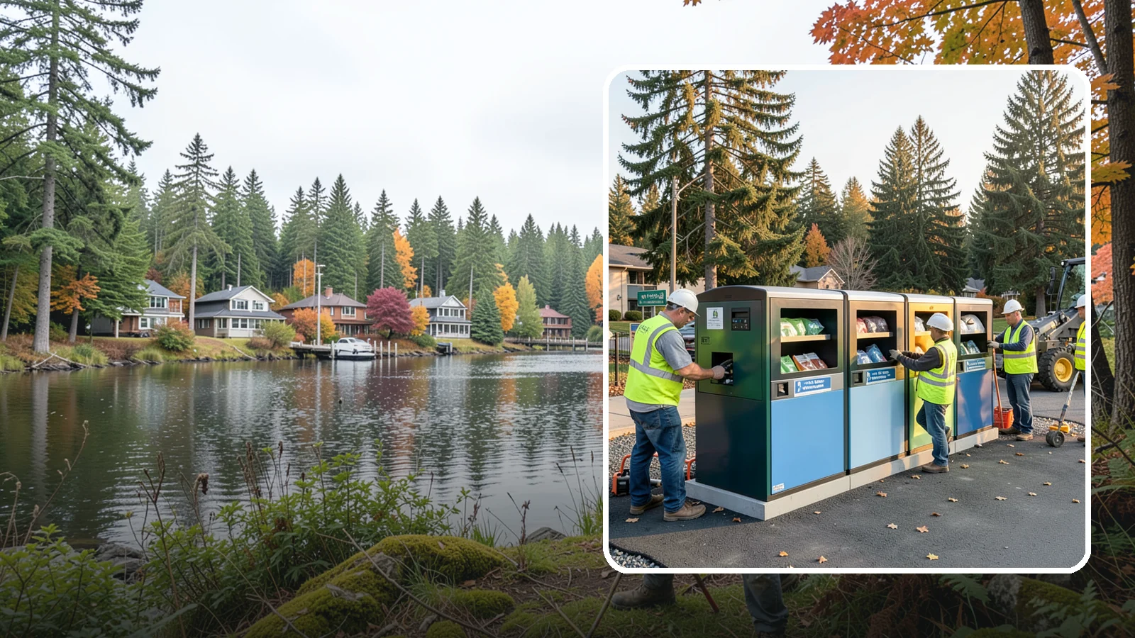 Recycling Station Installation in La Conner, Skagit County, WA - We install multi-stream recycling stations with clear labeling to support your diversion goals.