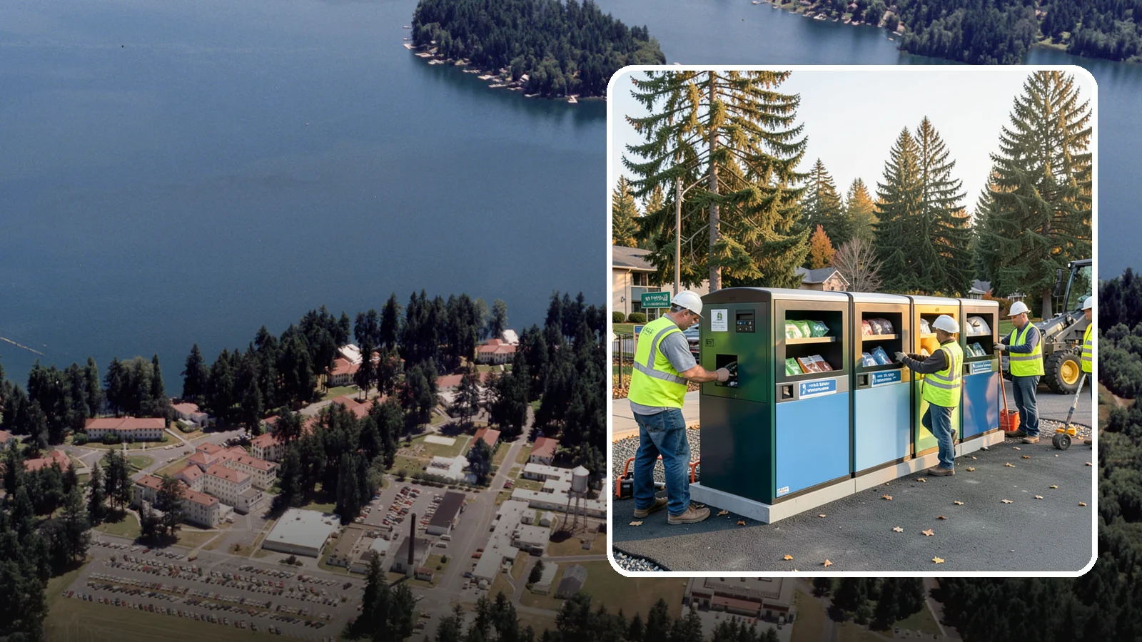 Recycling Station Installation in Lakewood, Pierce County, WA - We install multi-stream recycling stations with clear labeling to support your diversion goals.
