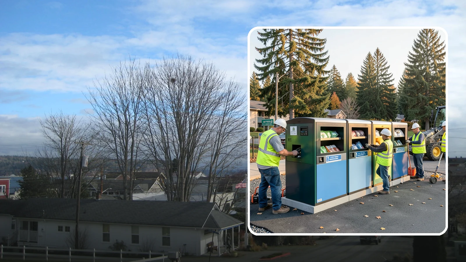 Recycling Station Installation in Langley, Island County, WA - We install multi-stream recycling stations with clear labeling to support your diversion goals.