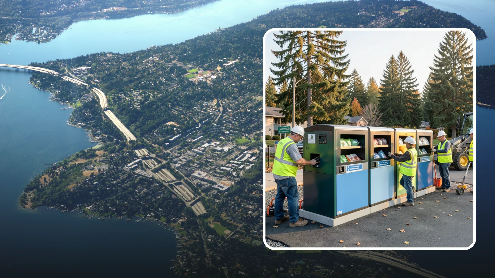 Recycling Station Installation in Mercer Island, King County, WA - We install multi-stream recycling stations with clear labeling to support your diversion goals.