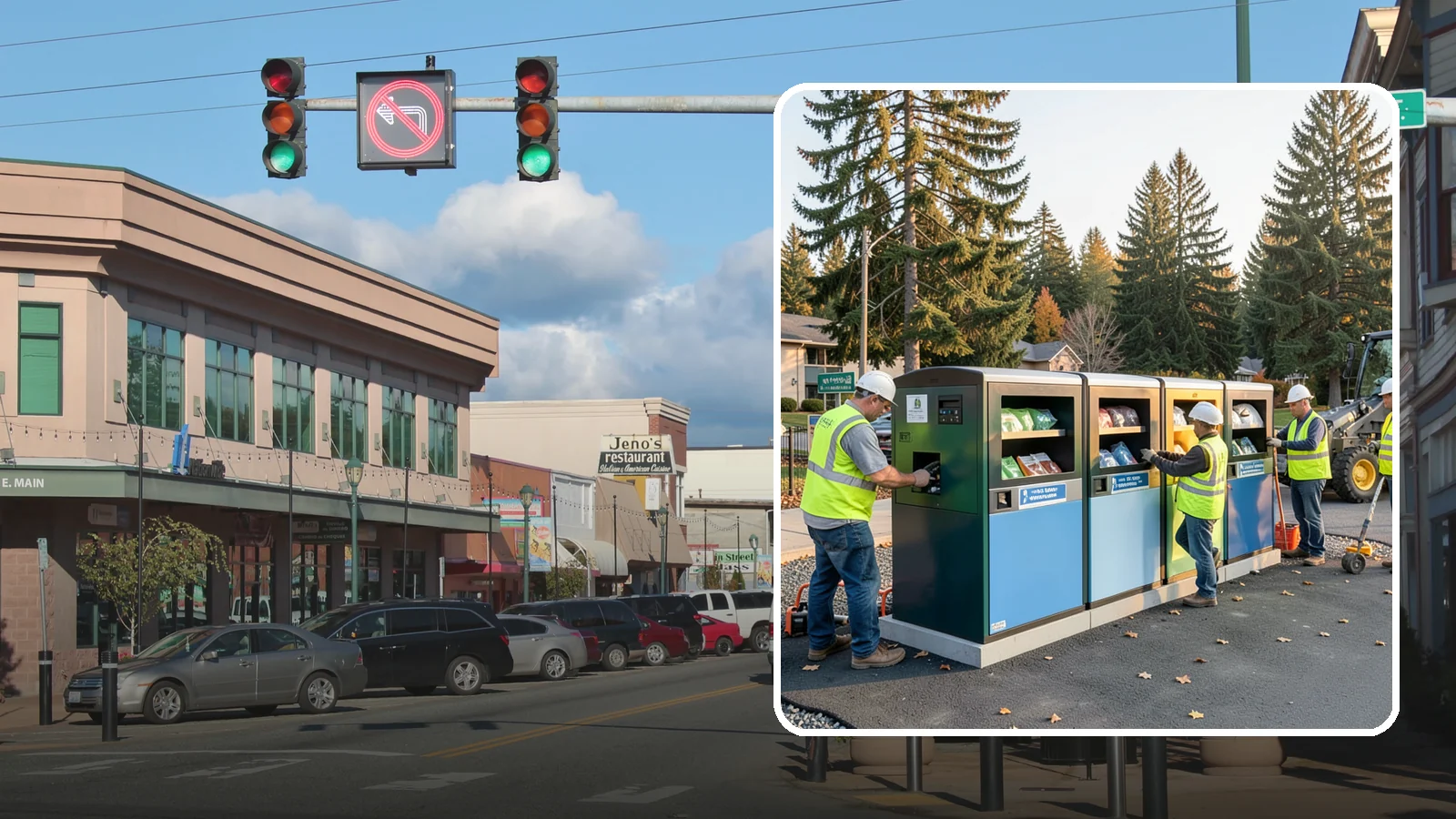 Recycling Station Installation in Monroe, Snohomish County, WA - We install multi-stream recycling stations with clear labeling to support your diversion goals.