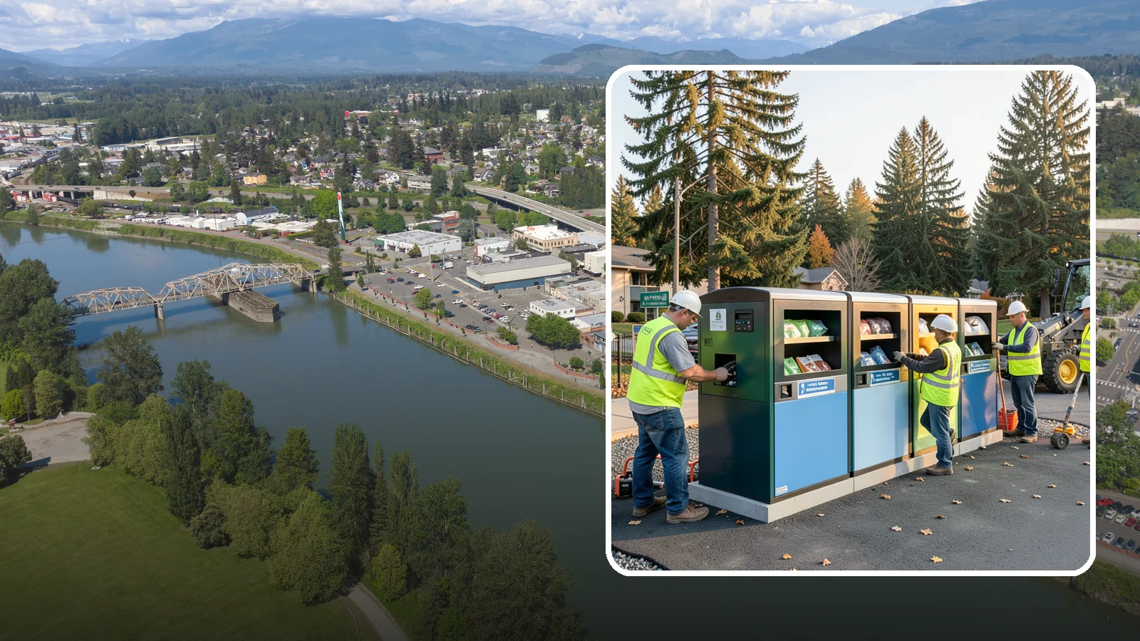 Recycling Station Installation in Mount Vernon, Skagit County, WA - We install multi-stream recycling stations with clear labeling to support your diversion goals.