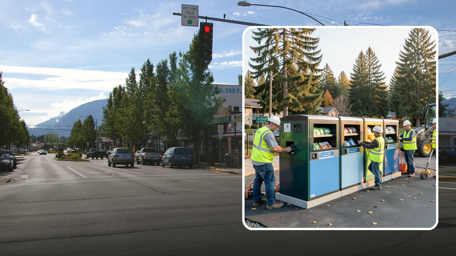 Recycling Station Installation in North Bend, King County, WA - We install multi-stream recycling stations with clear labeling to support your diversion goals.