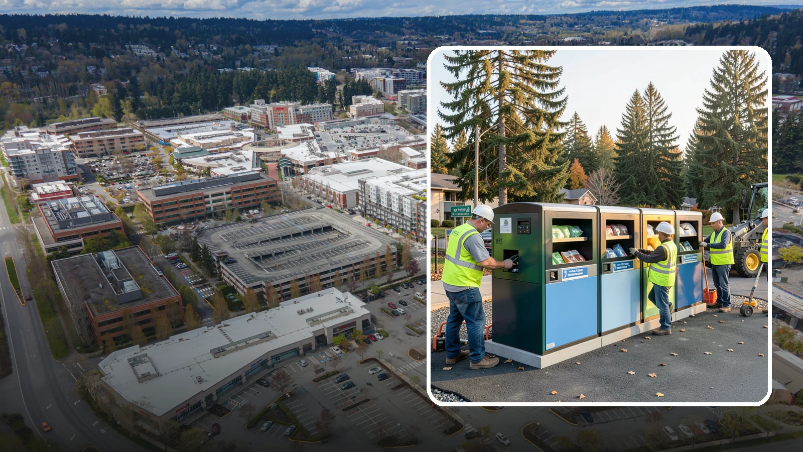 Recycling Station Installation in Redmond, King County, WA - We install multi-stream recycling stations with clear labeling to support your diversion goals.