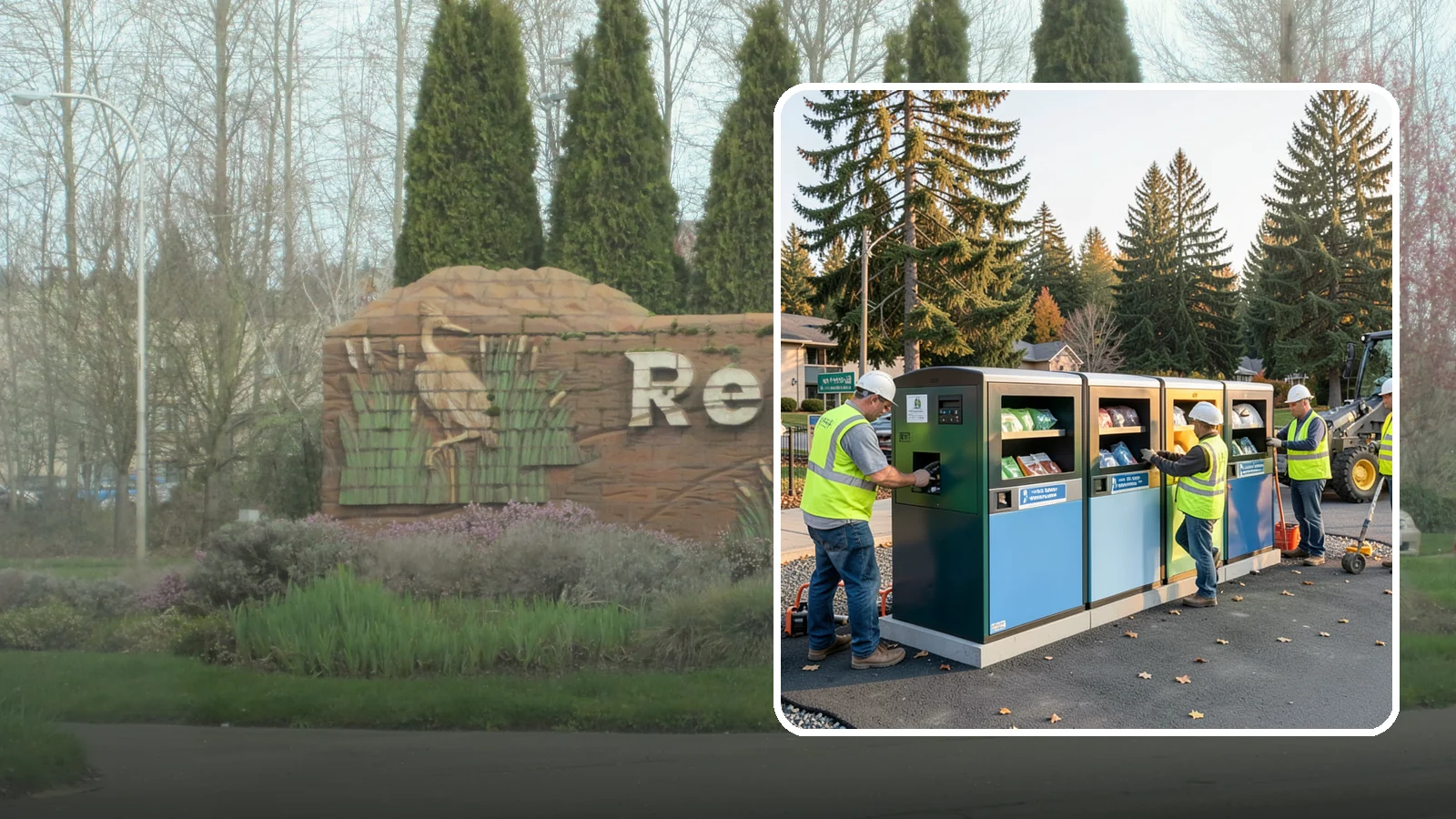 Recycling Station Installation in Renton, King County, WA - We install multi-stream recycling stations with clear labeling to support your diversion goals.