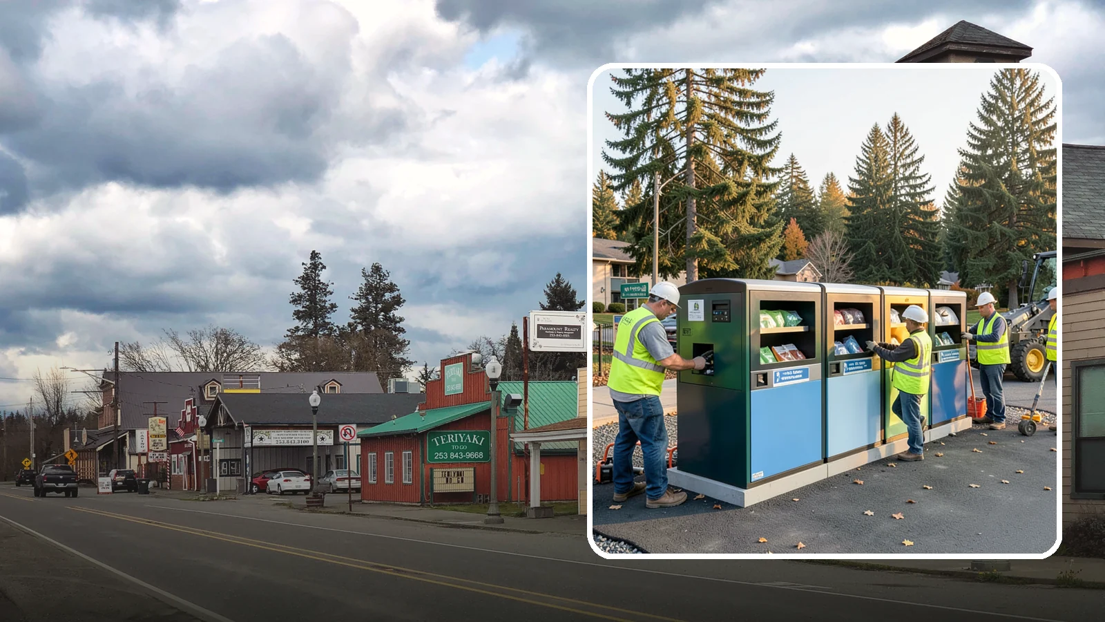 Recycling Station Installation in Roy, Pierce County, WA - We install multi-stream recycling stations with clear labeling to support your diversion goals.