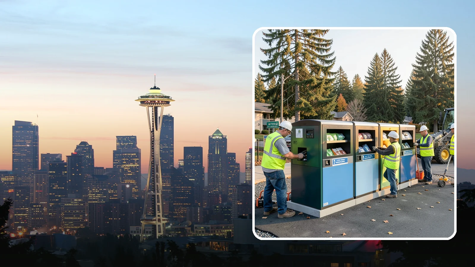 Recycling Station Installation in Seattle, King County, WA - We install multi-stream recycling stations with clear labeling to support your diversion goals.