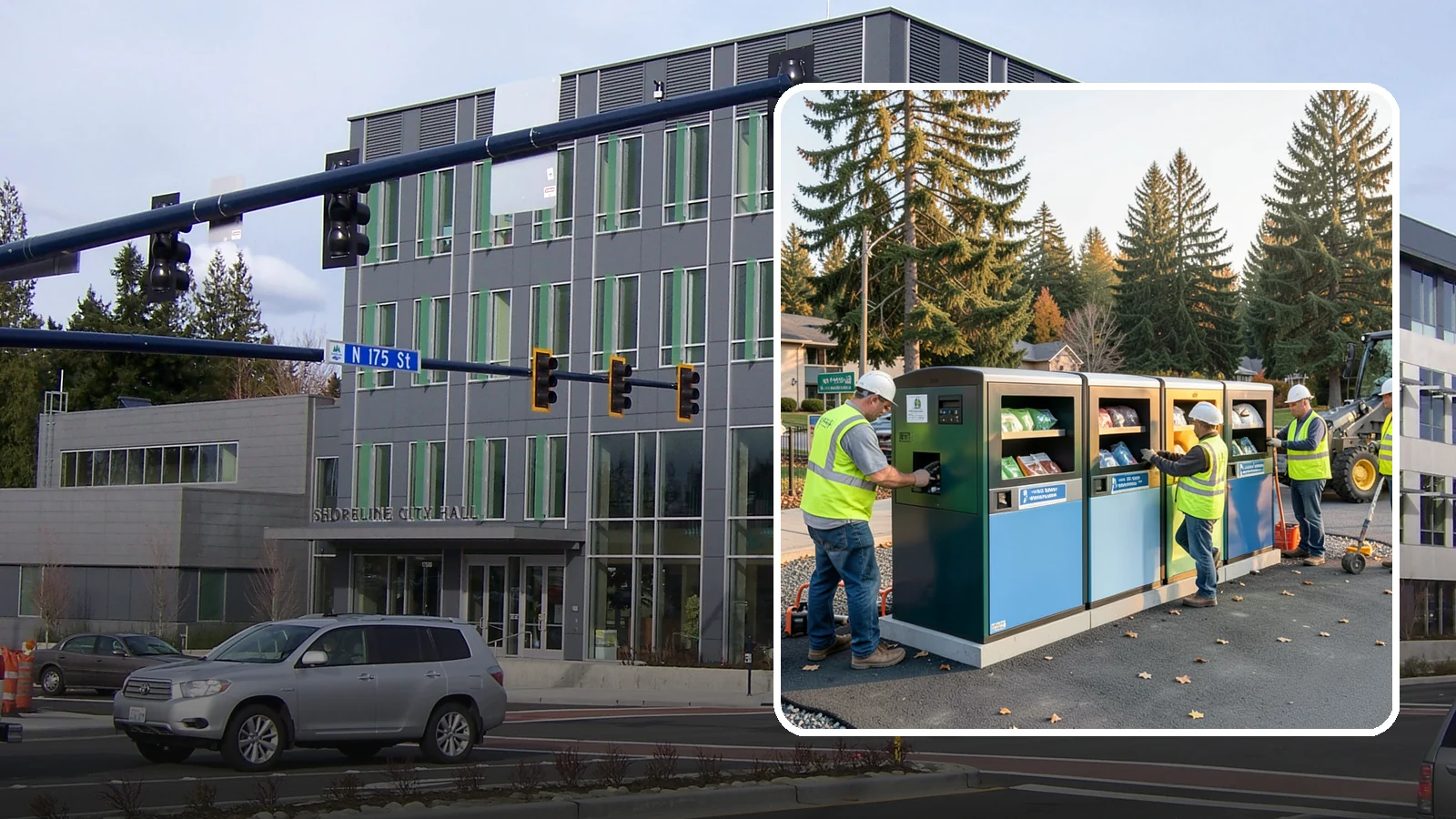 Recycling Station Installation in Shoreline, King County, WA - We install multi-stream recycling stations with clear labeling to support your diversion goals.