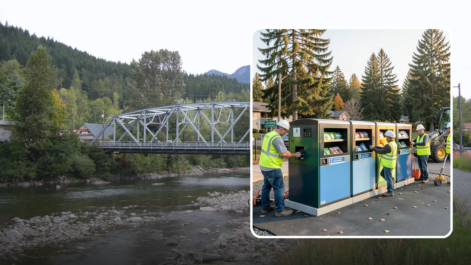 Recycling Station Installation in Skykomish, King County, WA - We install multi-stream recycling stations with clear labeling to support your diversion goals.