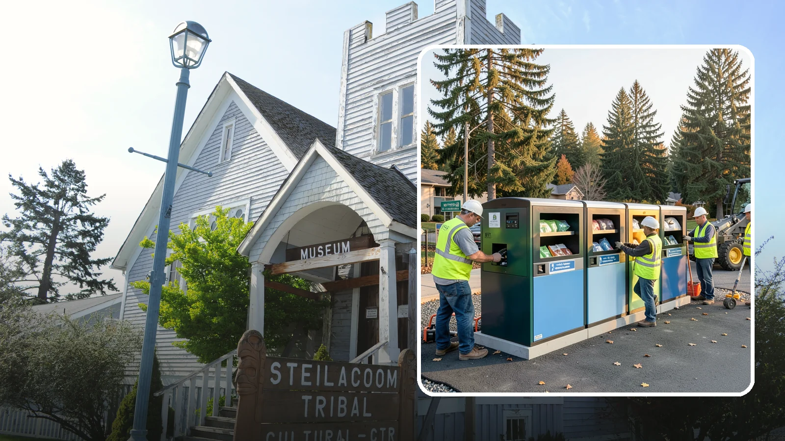 Recycling Station Installation in Steilacoom, Pierce County, WA - We install multi-stream recycling stations with clear labeling to support your diversion goals.