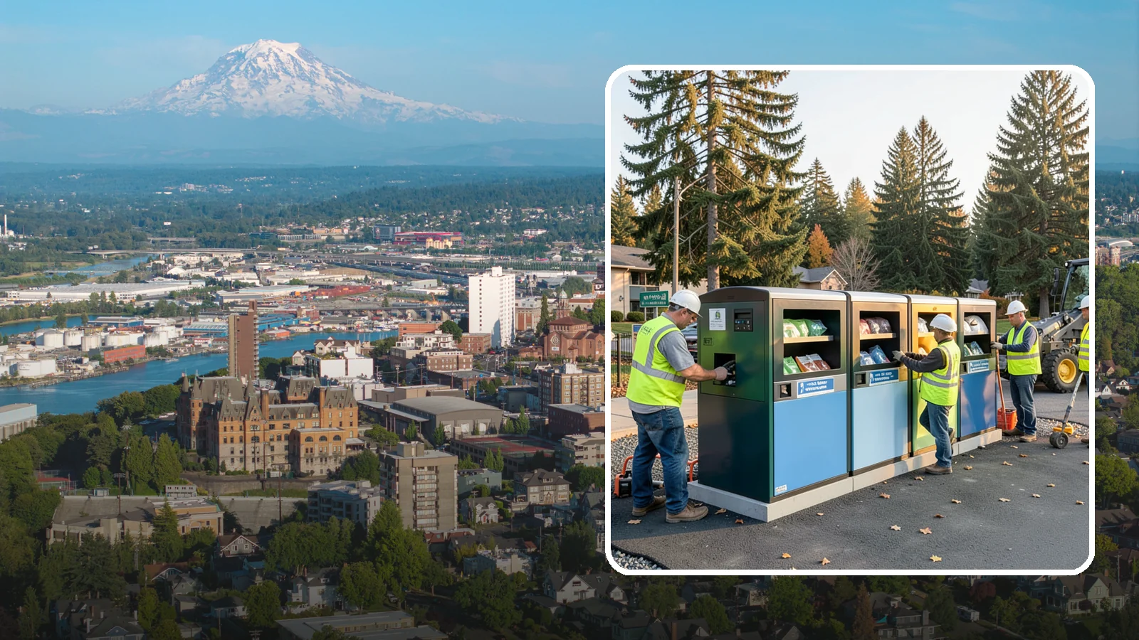 Recycling Station Installation in Tacoma, Pierce County, WA - We install multi-stream recycling stations with clear labeling to support your diversion goals.