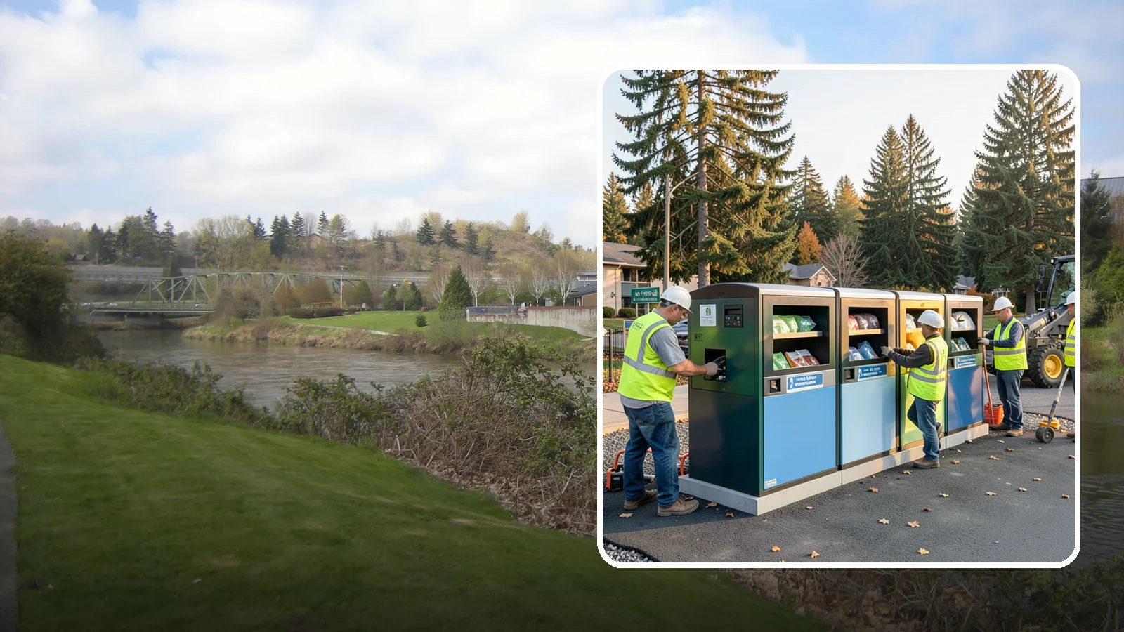 Recycling Station Installation in Tukwila, King County, WA - We install multi-stream recycling stations with clear labeling to support your diversion goals.