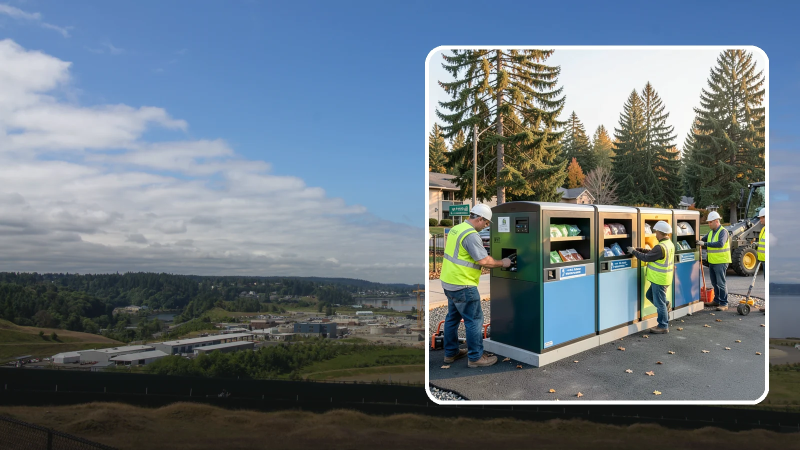 Recycling Station Installation in University Place, Pierce County, WA - We install multi-stream recycling stations with clear labeling to support your diversion goals.