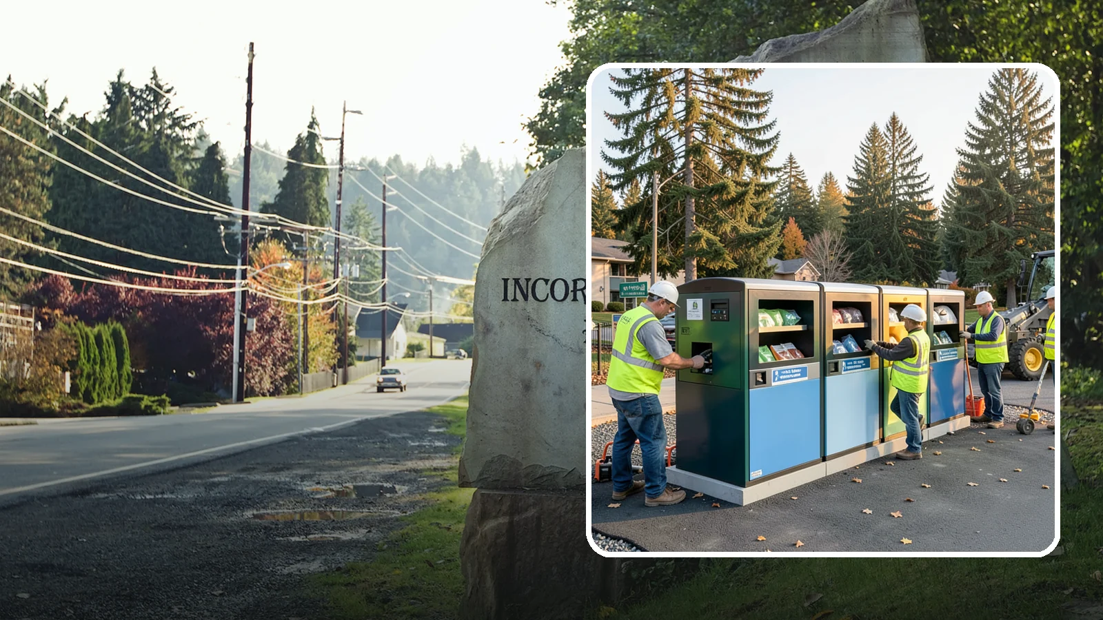 Recycling Station Installation in Wilkeson, Pierce County, WA - We install multi-stream recycling stations with clear labeling to support your diversion goals.