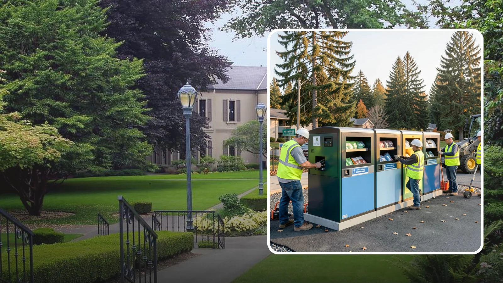 Recycling Station Installation in Woodinville, King County, WA - We install multi-stream recycling stations with clear labeling to support your diversion goals.