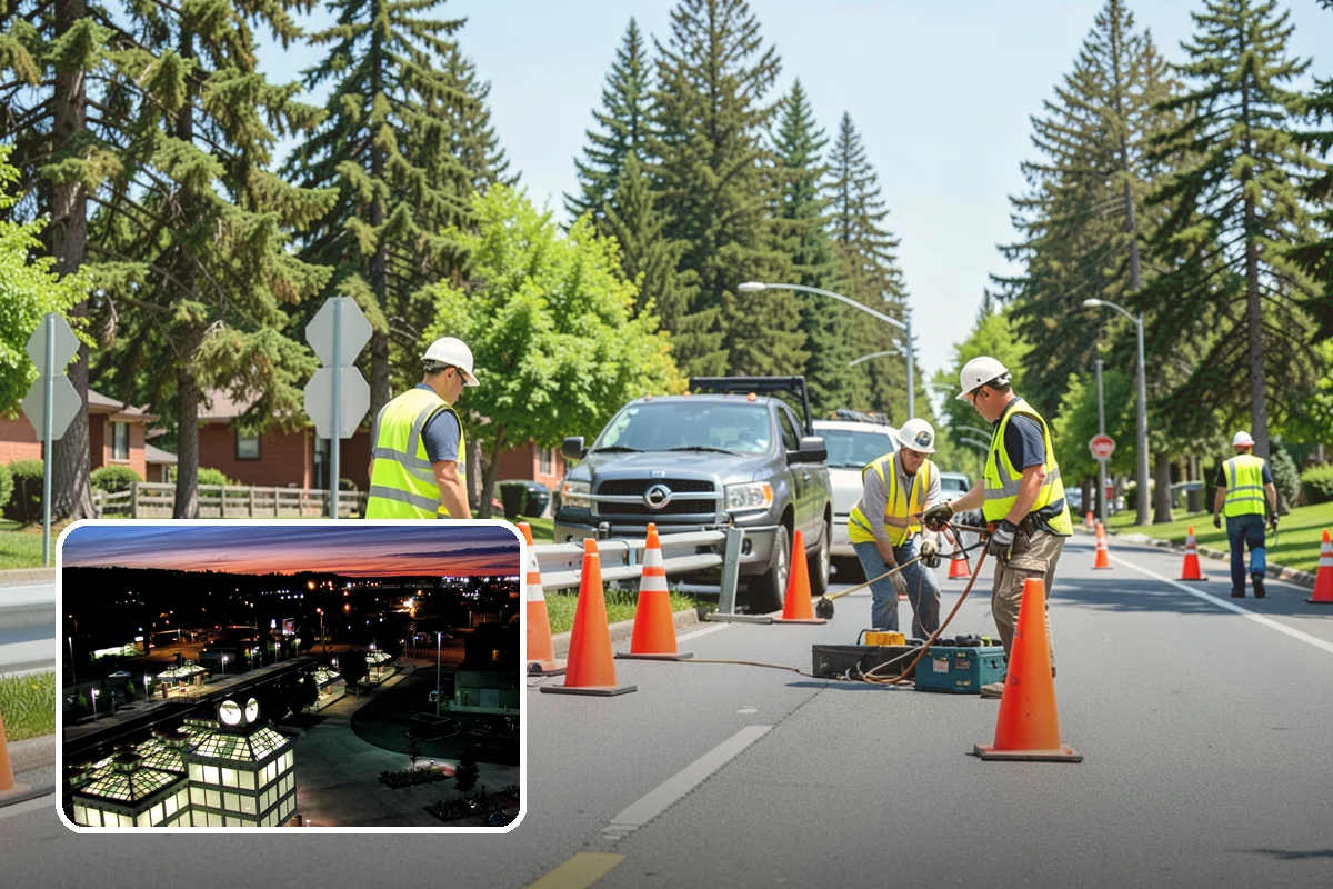 Reflective Marker Installation in Auburn, King County, WA - Improved wet-night lane delineation