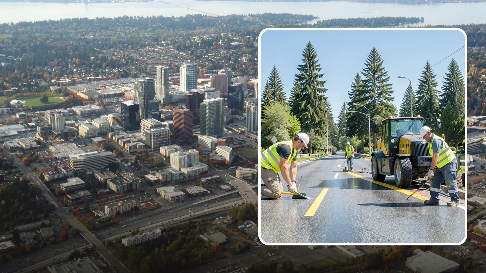 Reflective Marker Installation in Bellevue, King County, WA - Raised and reflective pavement markers boost lane delineation in low-light and wet conditions.