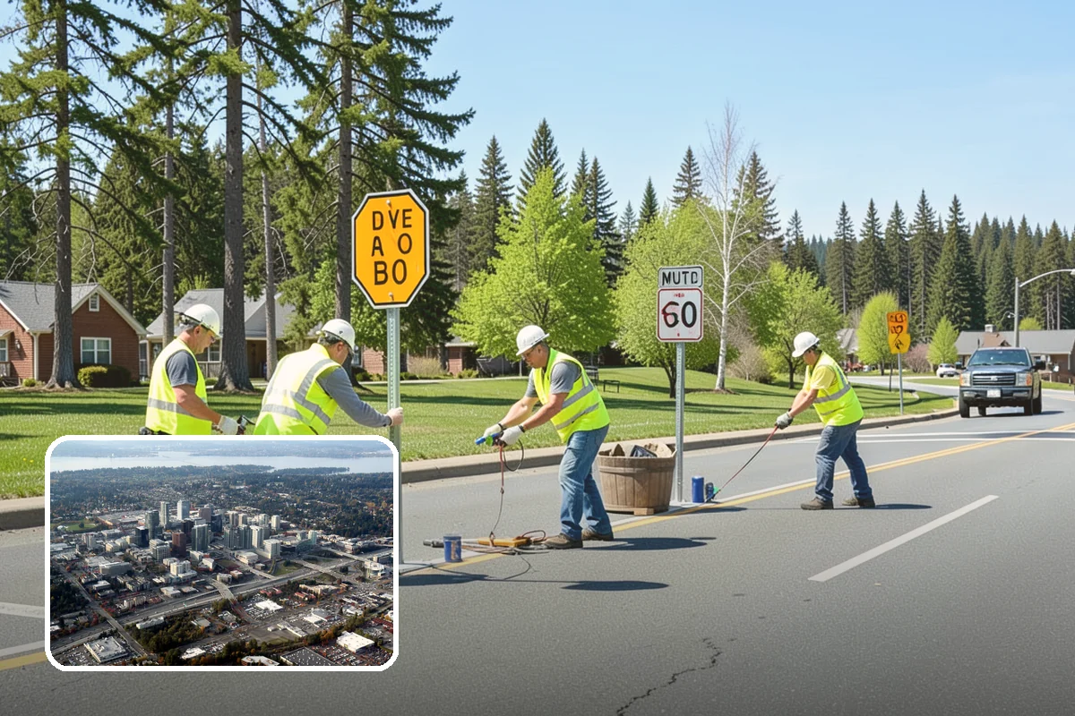 Reflective Marker Installation in Bellevue, King County, WA - Improved wet-night lane delineation