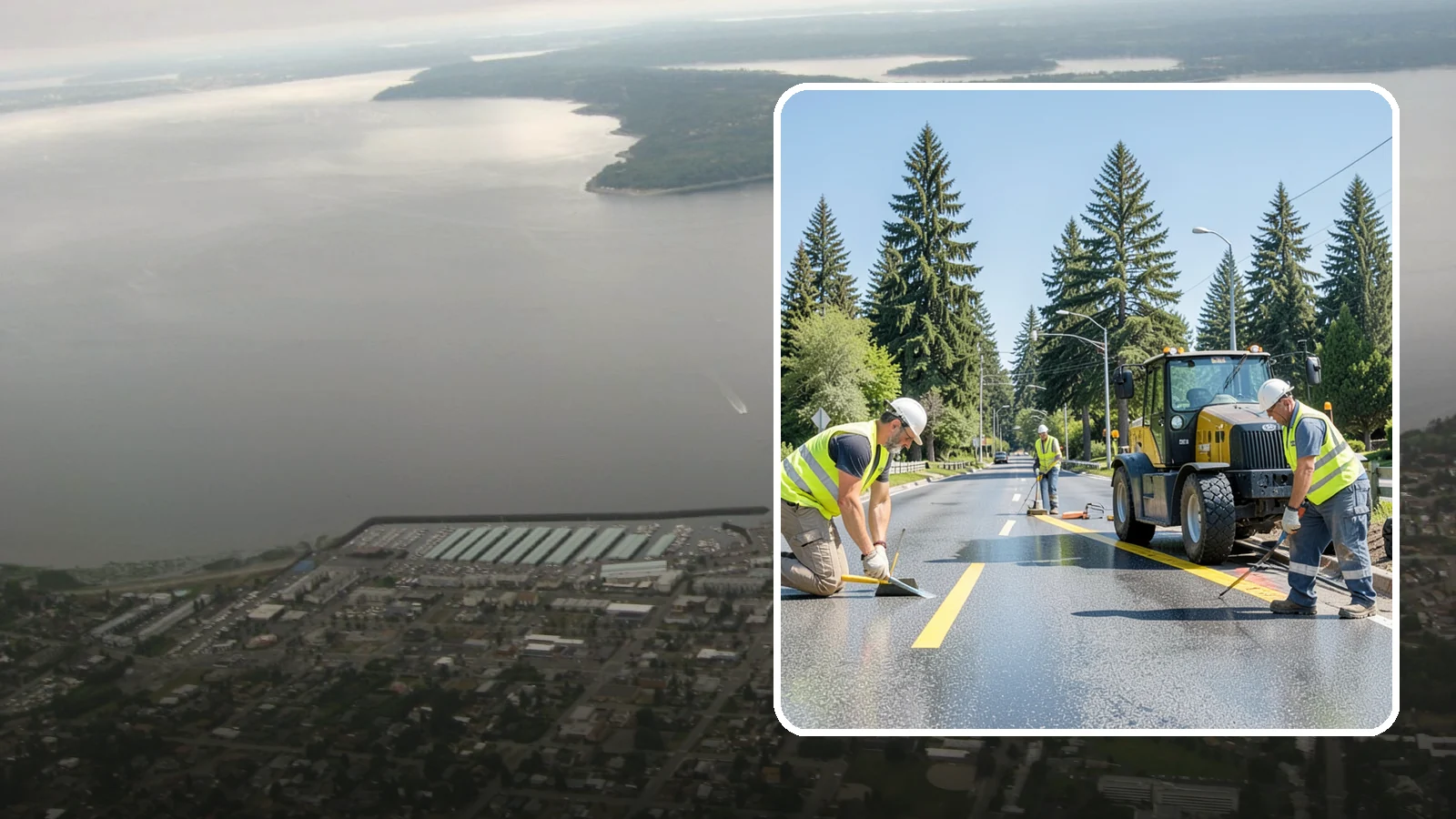 Reflective Marker Installation in Des Moines, King County, WA - Raised and reflective pavement markers boost lane delineation in low-light and wet conditions.