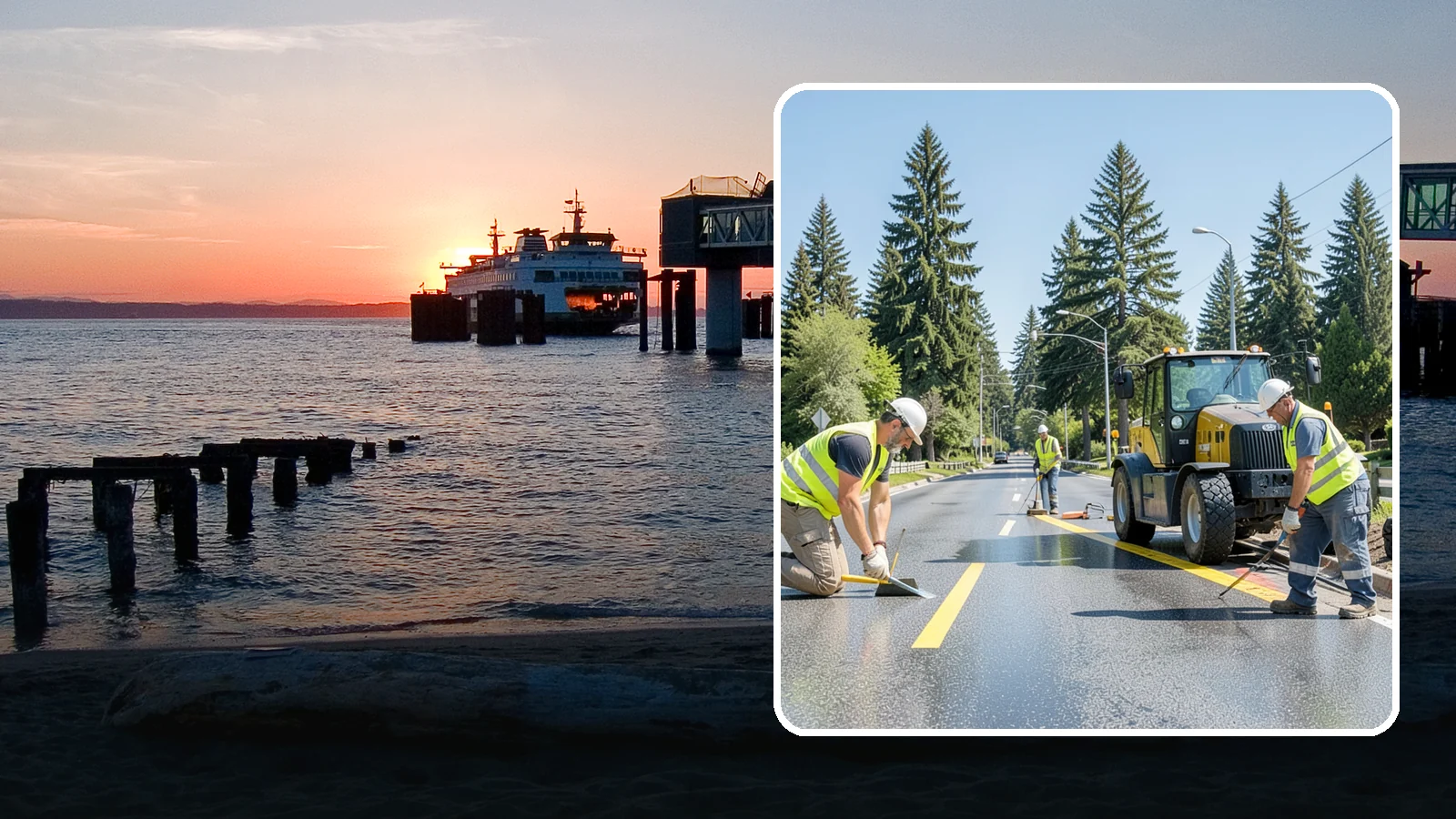 Reflective Marker Installation in Edmonds, Snohomish County, WA - Raised and reflective pavement markers boost lane delineation in low-light and wet conditions.