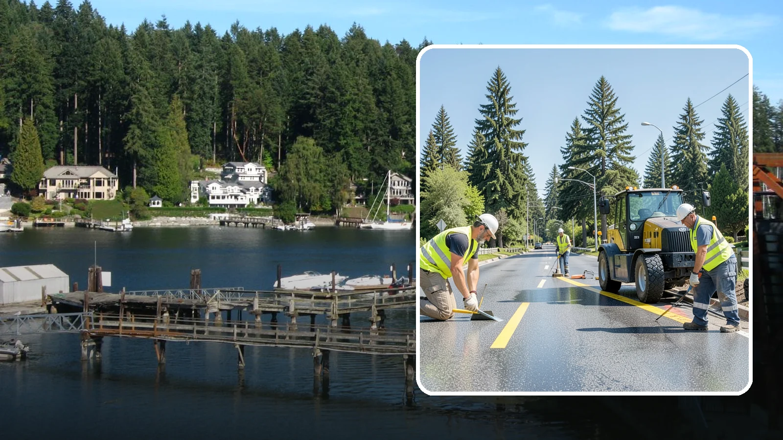 Reflective Marker Installation in Gig Harbor, Pierce County, WA - Raised and reflective pavement markers boost lane delineation in low-light and wet conditions.