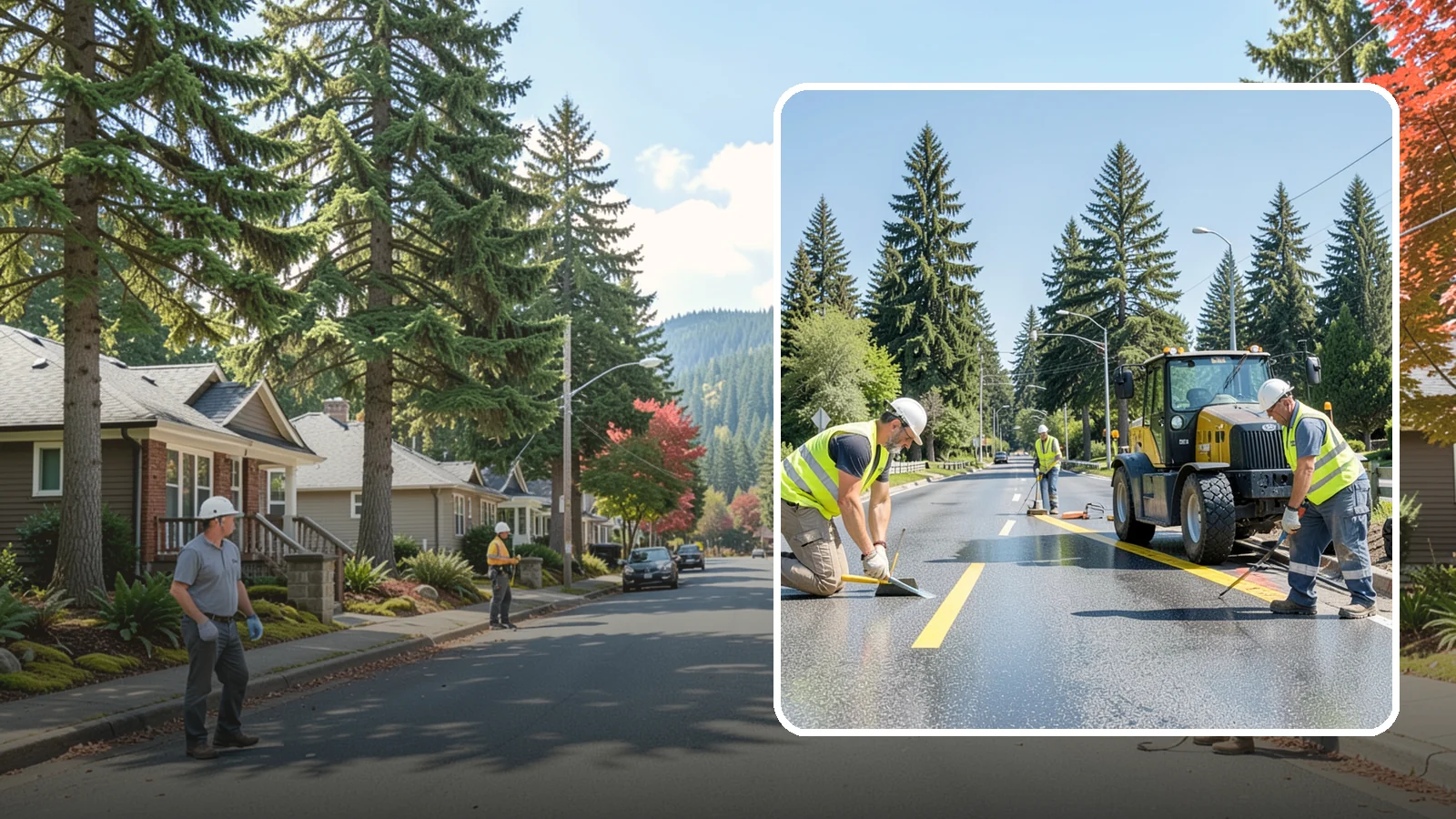 Reflective Marker Installation in Hunts Point, King County, WA - Raised and reflective pavement markers boost lane delineation in low-light and wet conditions.