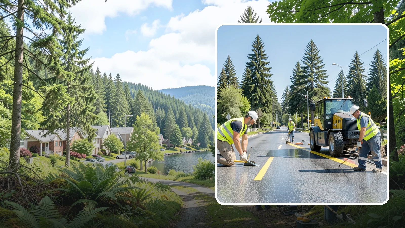Reflective Marker Installation in Lake Forest Park, King County, WA - Raised and reflective pavement markers boost lane delineation in low-light and wet conditions.