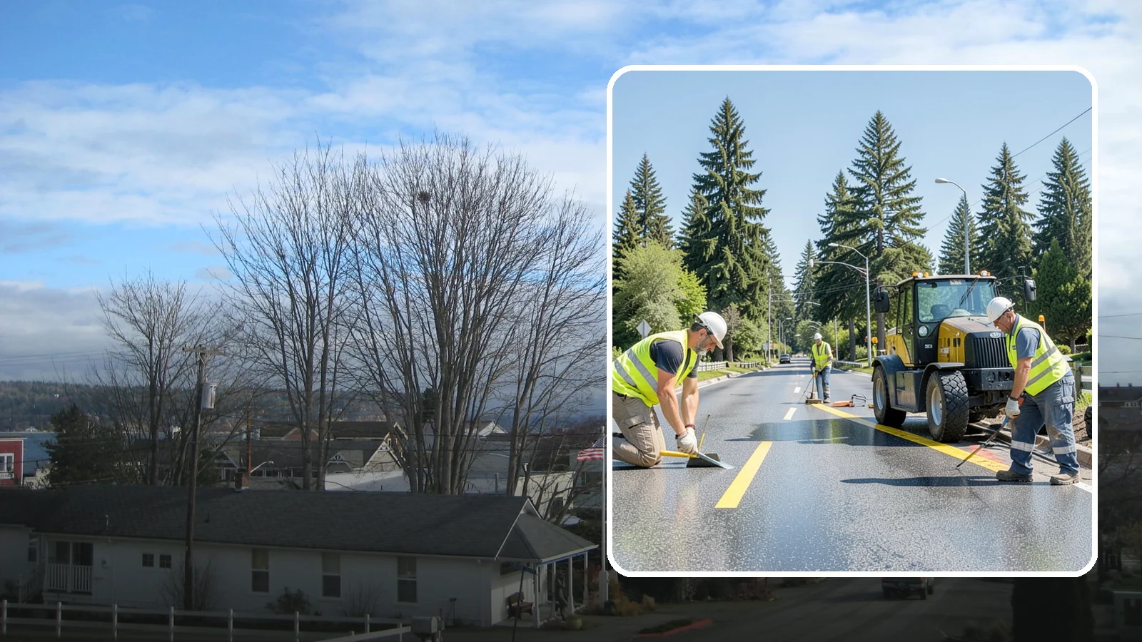 Reflective Marker Installation in Langley, Island County, WA - Raised and reflective pavement markers boost lane delineation in low-light and wet conditions.