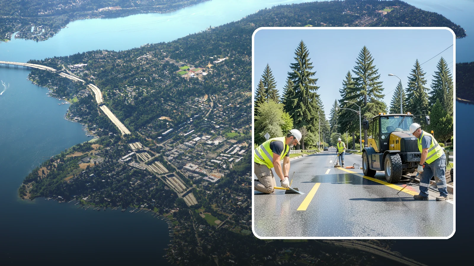 Reflective Marker Installation in Mercer Island, King County, WA - Raised and reflective pavement markers boost lane delineation in low-light and wet conditions.