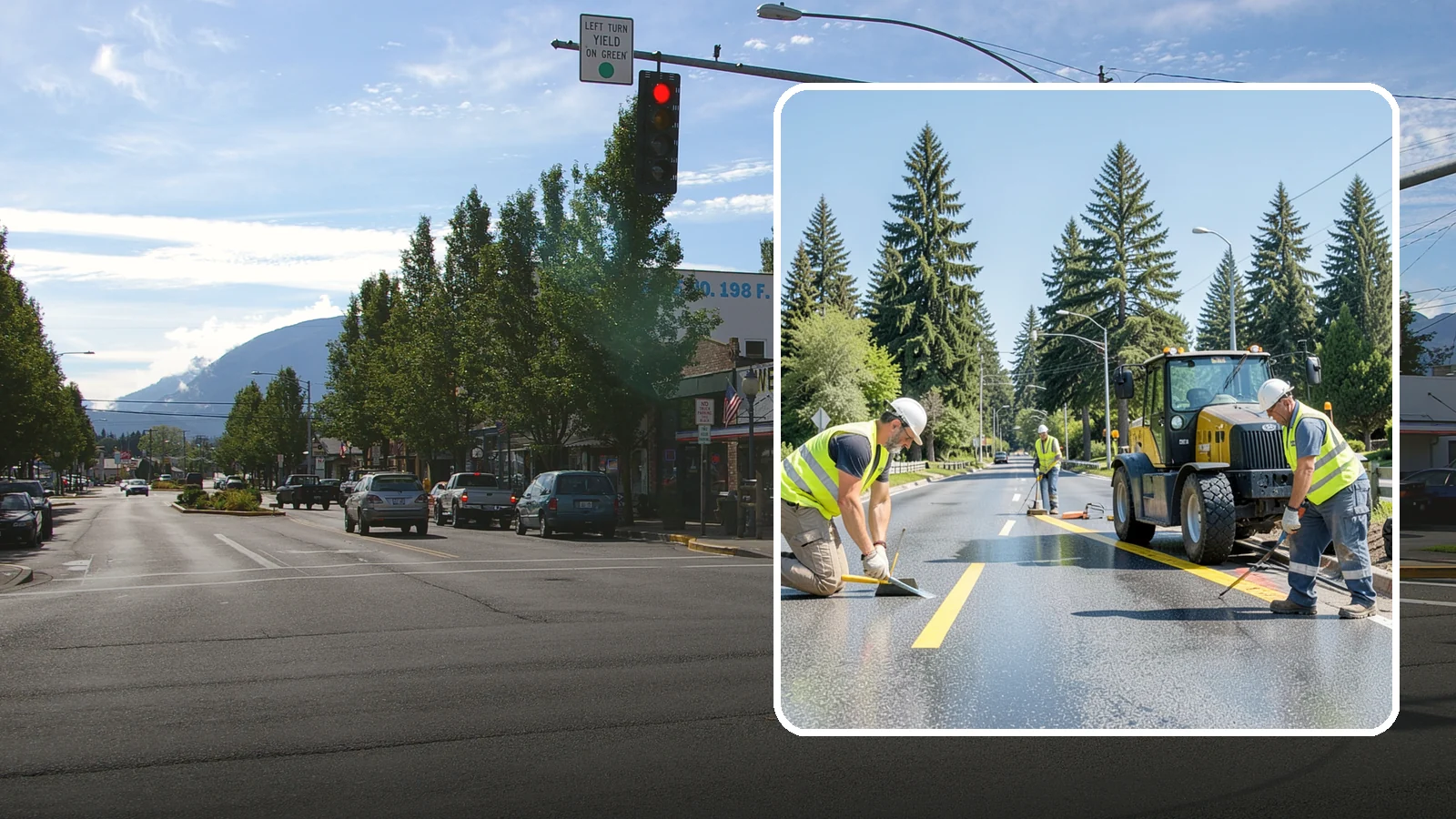 Reflective Marker Installation in North Bend, King County, WA - Raised and reflective pavement markers boost lane delineation in low-light and wet conditions.