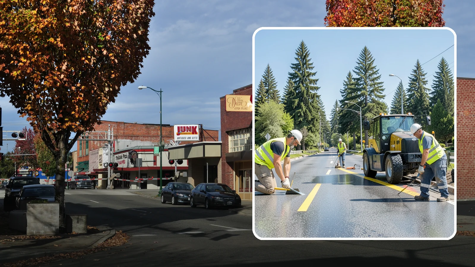 Reflective Marker Installation in Puyallup, Pierce County, WA - Raised and reflective pavement markers boost lane delineation in low-light and wet conditions.