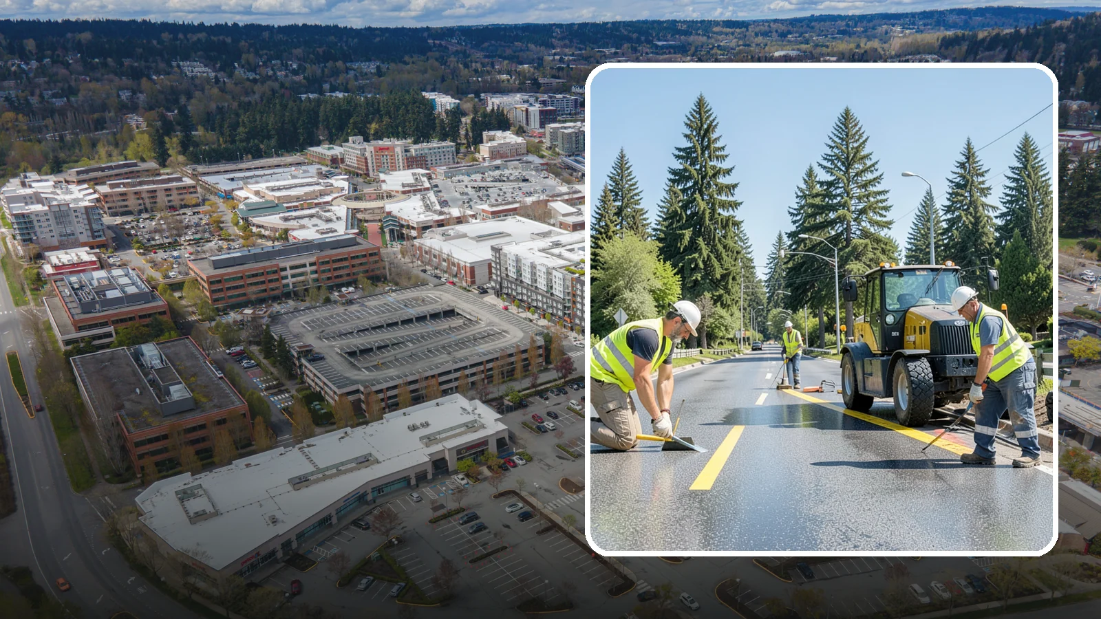 Reflective Marker Installation in Redmond, King County, WA - Raised and reflective pavement markers boost lane delineation in low-light and wet conditions.