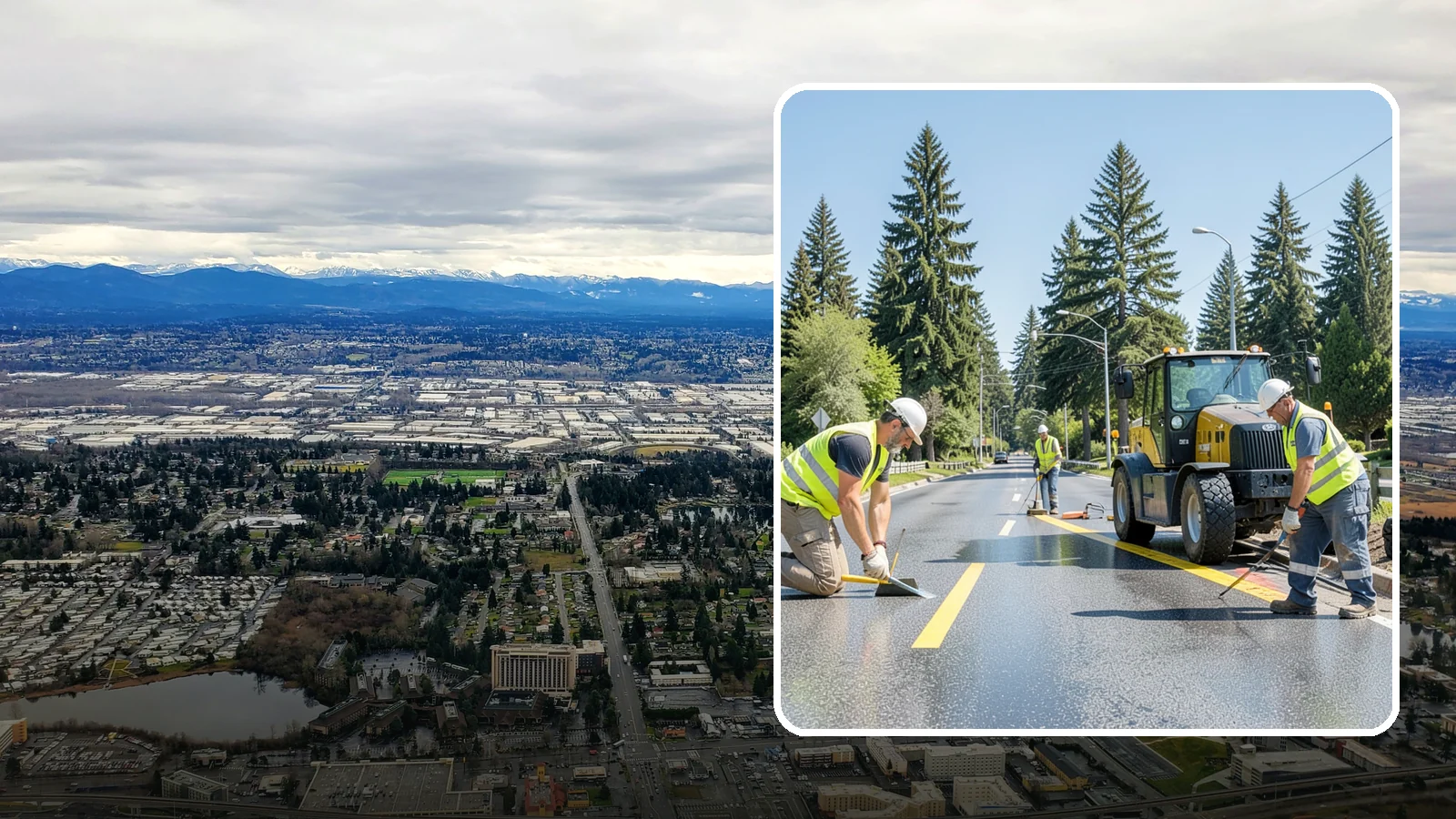 Reflective Marker Installation in SeaTac, King County, WA - Raised and reflective pavement markers boost lane delineation in low-light and wet conditions.