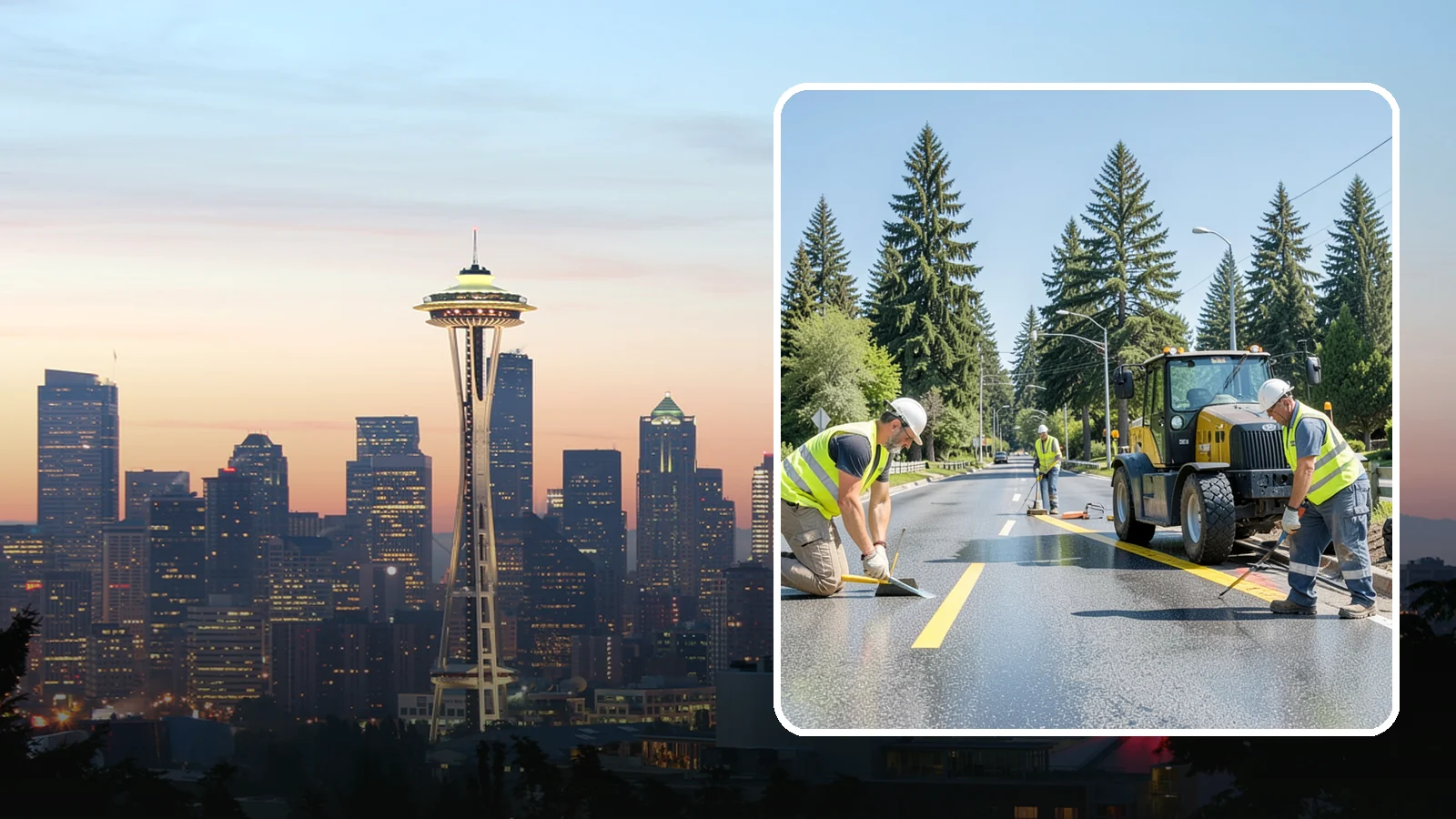 Reflective Marker Installation in Seattle, King County, WA - Raised and reflective pavement markers boost lane delineation in low-light and wet conditions.