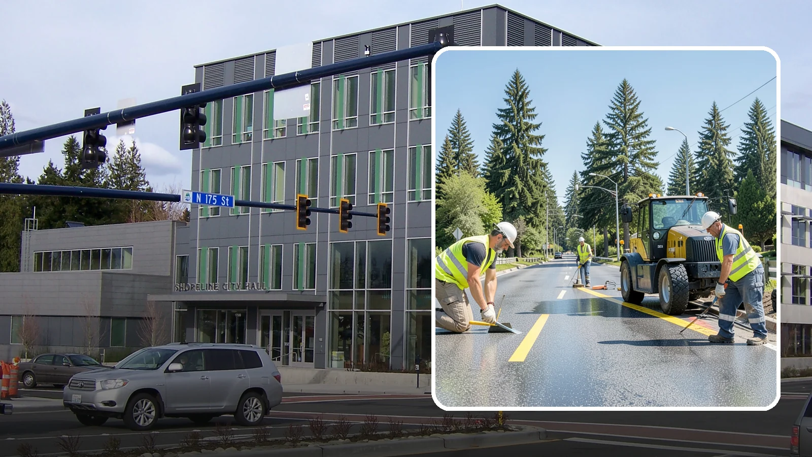 Reflective Marker Installation in Shoreline, King County, WA - Raised and reflective pavement markers boost lane delineation in low-light and wet conditions.