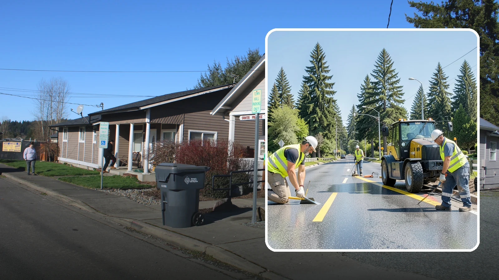 Reflective Marker Installation in South Prairie, Pierce County, WA - Raised and reflective pavement markers boost lane delineation in low-light and wet conditions.