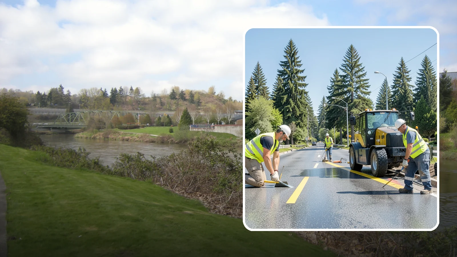 Reflective Marker Installation in Tukwila, King County, WA - Raised and reflective pavement markers boost lane delineation in low-light and wet conditions.